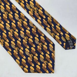 LANVIN PARIS SILK TIE BLUE GOLD GEOMETRIC CAT PATTERN SMOOTH 4" X 57"